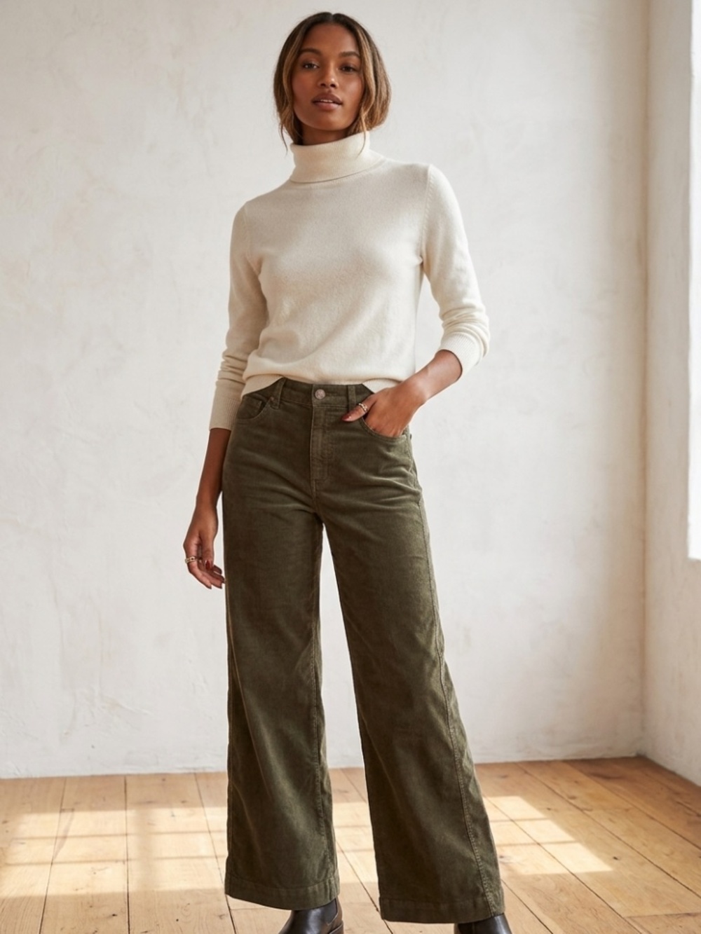 Pilcro Olive Green Corduroy Boot-Cut Pants